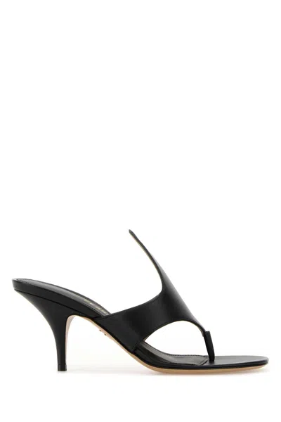 Ferragamo Black Leather Lyrai Thong Mules In Black