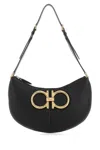 Ferragamo Black Leather Maxi Gancio Shoulder Bag In Nero