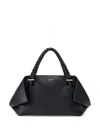 Ferragamo Structured Handbag With Braided Handle And Folded Accents In Black