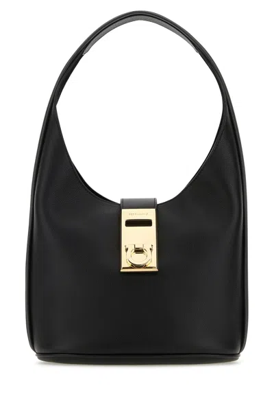 FERRAGAMO BLACK LEATHER MEDIUM HOBO HANDBAG