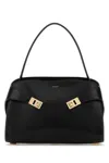 Ferragamo Medium Structured Leather Shoulder Bag In Black