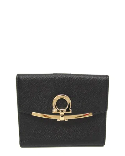 Pre-owned Ferragamo Black Leather Middle Bi-fold Wallet (authentic Pre-loved)