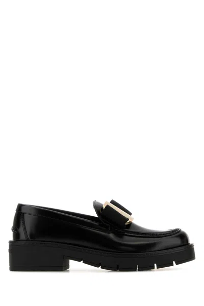 FERRAGAMO BLACK LEATHER MIRTY LOAFERS