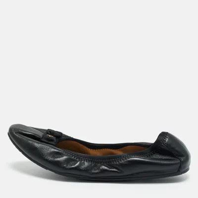 Pre-owned Ferragamo Black Leather My Joy Scrunch Ballet Flats Size 36.5