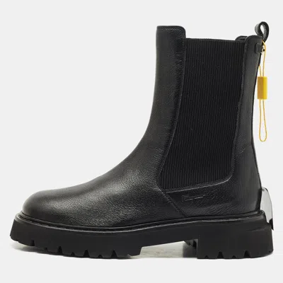 Pre-owned Ferragamo Black Leather Oderico Ankle Boots Size 39.5