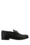 Ferragamo Black Leather Ottone Loafers In Brown