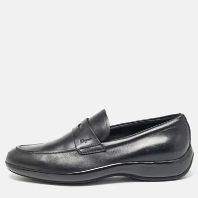 Pre-owned Ferragamo Black Leather Penny Loafers Size 41