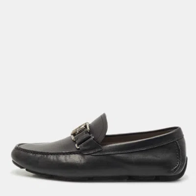 Pre-owned Ferragamo Black Leather Peter Loafers Size 42.5