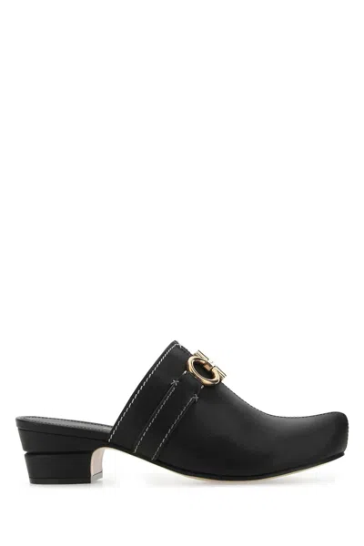 Ferragamo Black Leather Phobos Mules