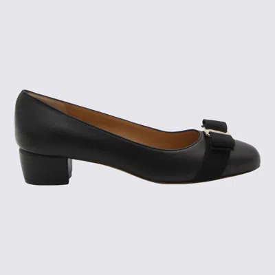 Ferragamo Black Leather Vara Pumps