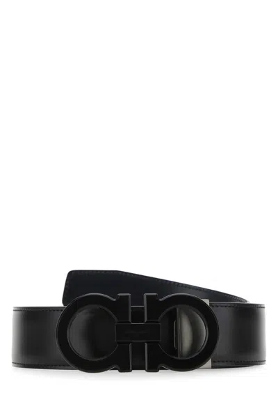 FERRAGAMO BLACK LEATHER REVERSIBILE BELT
