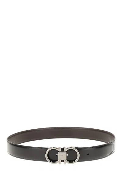 FERRAGAMO BLACK LEATHER REVERSIBLE BELT