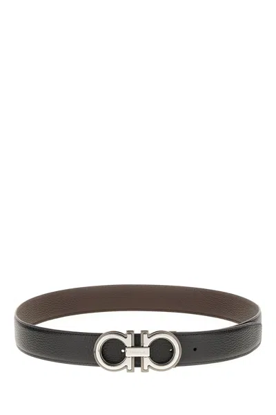 FERRAGAMO BLACK LEATHER REVERSIBLE BELT