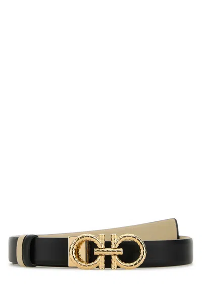 Ferragamo Black Reversible Golden Buckle Belt