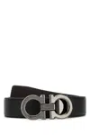 Ferragamo Adjustable Reversible Leather Belt With Textured Finish