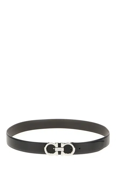 Ferragamo Black Leather Reversible Belt