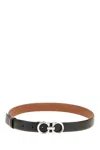 Ferragamo Leather Belt Reversible Adjustable Length Metallic Buckle In Black