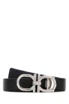 Ferragamo Black Leather Reversible Belt In Black