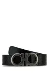 Ferragamo Reversible Leather Belt Adjustable Length Embossed Pattern In Black