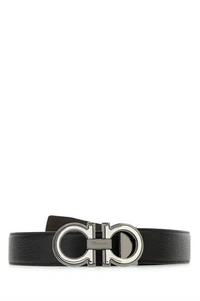 Ferragamo Black Leather Reversible Belt