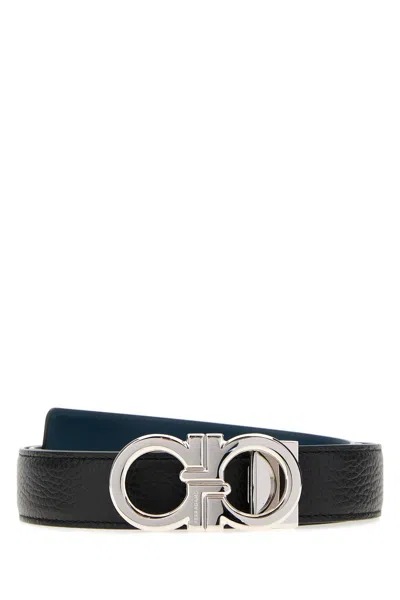 Ferragamo Black Leather Reversible Belt