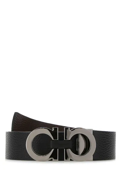 Ferragamo Black Leather Reversible Belt