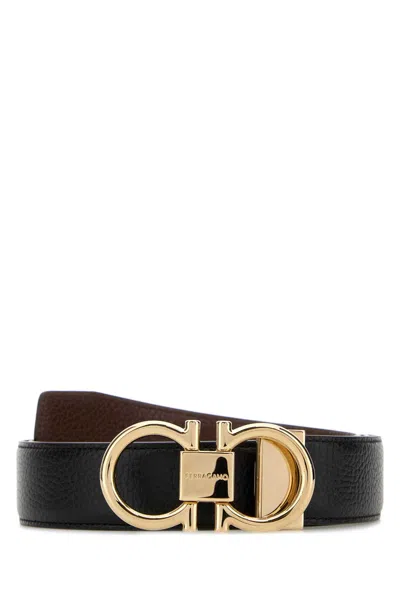 Ferragamo Black Leather Reversible Belt In Multi
