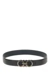 Ferragamo Reversible Textured Calfskin Belt In Nero Blue Marine