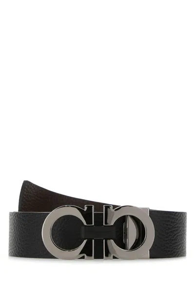 Ferragamo Black Leather Reversible Belt In Nerohickory