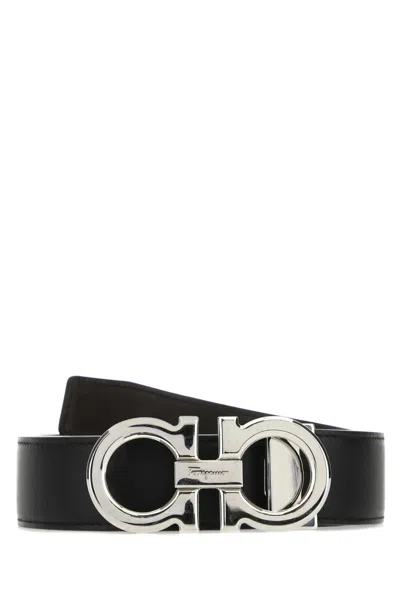 Ferragamo Black Silver Buckle Reversible Belt