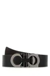 Ferragamo Adjustable Reversible Leather Belt With Textured Finish In Nerohickory