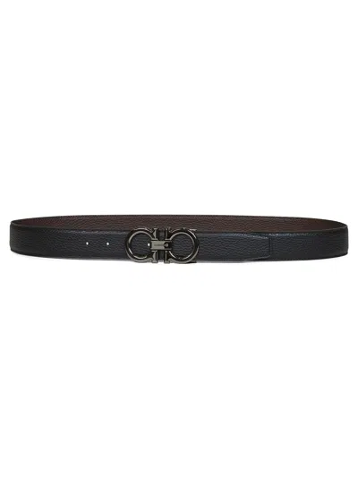 Ferragamo Black Leather Reversible Gancini Belt