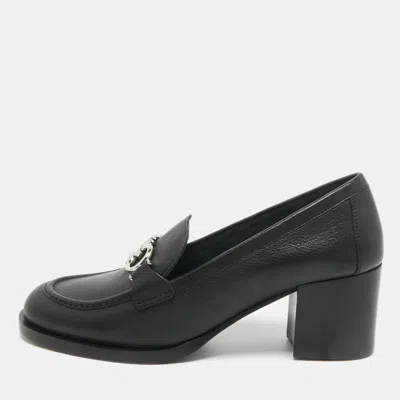 Pre-owned Ferragamo Black Leather Rolo Gancini Pumps Size 37
