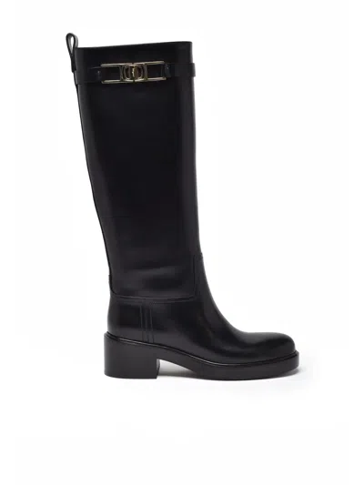 Ferragamo Black Leather Rosalie Boots In Multi