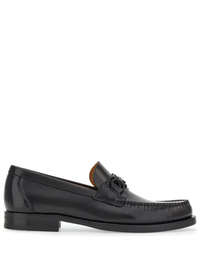 Ferragamo Black Reversible Gancini Ornament Loafers In Nero