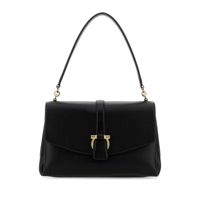 Ferragamo Black Leather Shoulder Bag In Red