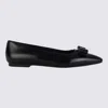 Ferragamo Black Leather Siwar Ballerina Flats In Black