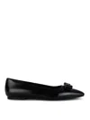 Ferragamo Black Leather Siwar Ballerina Flats In Black