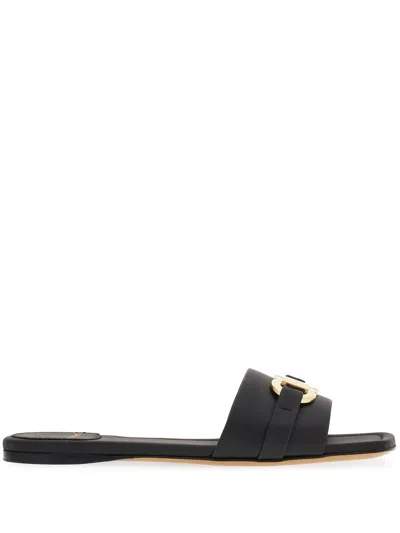 Ferragamo Black Leather Slide Gancini
