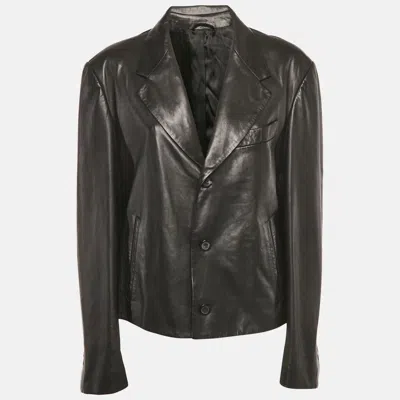 Ferragamo Black Leather Slim-cut Single Breasted Blazer