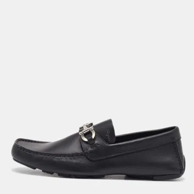 Pre-owned Ferragamo Black Leather Slip On Gancini Loafers Size 41.5