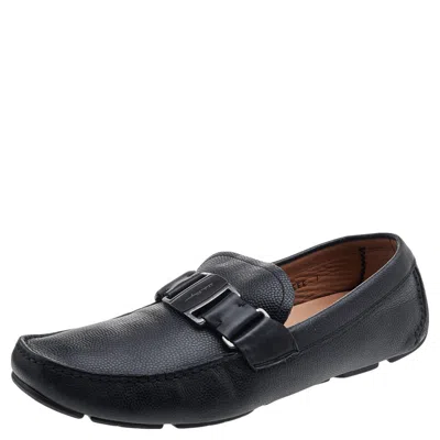 Ferragamo Black Leather Slip On Loafers In Animal Print