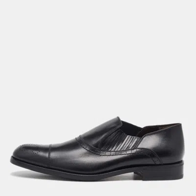 Pre-owned Ferragamo Black Leather Slip On Loafers Size 41.5