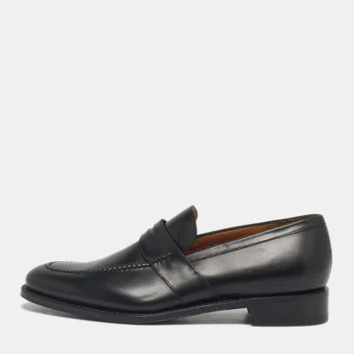 Pre-owned Ferragamo Black Leather Slip On Penny Loafers Size 41.5