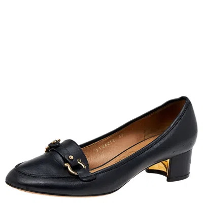 Ferragamo Black Leather Slip On Pumps
