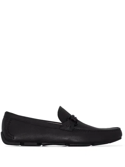 Ferragamo Black Leather Slip-on Shoes
