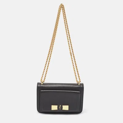 Pre-owned Ferragamo Black Leather Small Ginevra Shoulder Bag