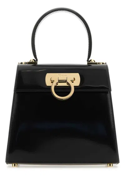 Ferragamo Black Leather Small Iconic Handbag In Neroneronero