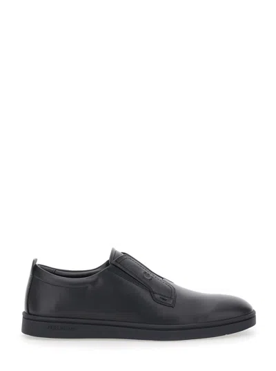 FERRAGAMO BLACK LEATHER SNEAKERS