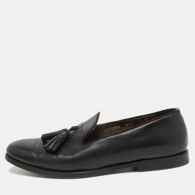 Pre-owned Ferragamo Black Leather Tassel Loafers Size 40.5